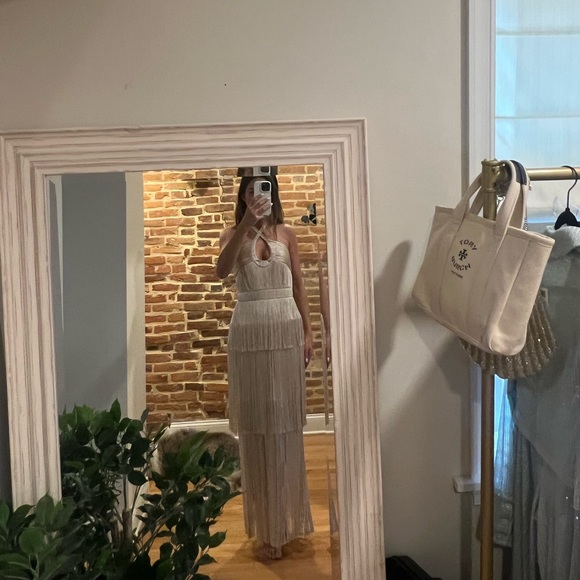 Baldwin Draped Fringe Halter Dress in Champagne - Picture 5 of 5